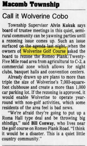 Wolverine Golf Club - Feb 13 1986 Article